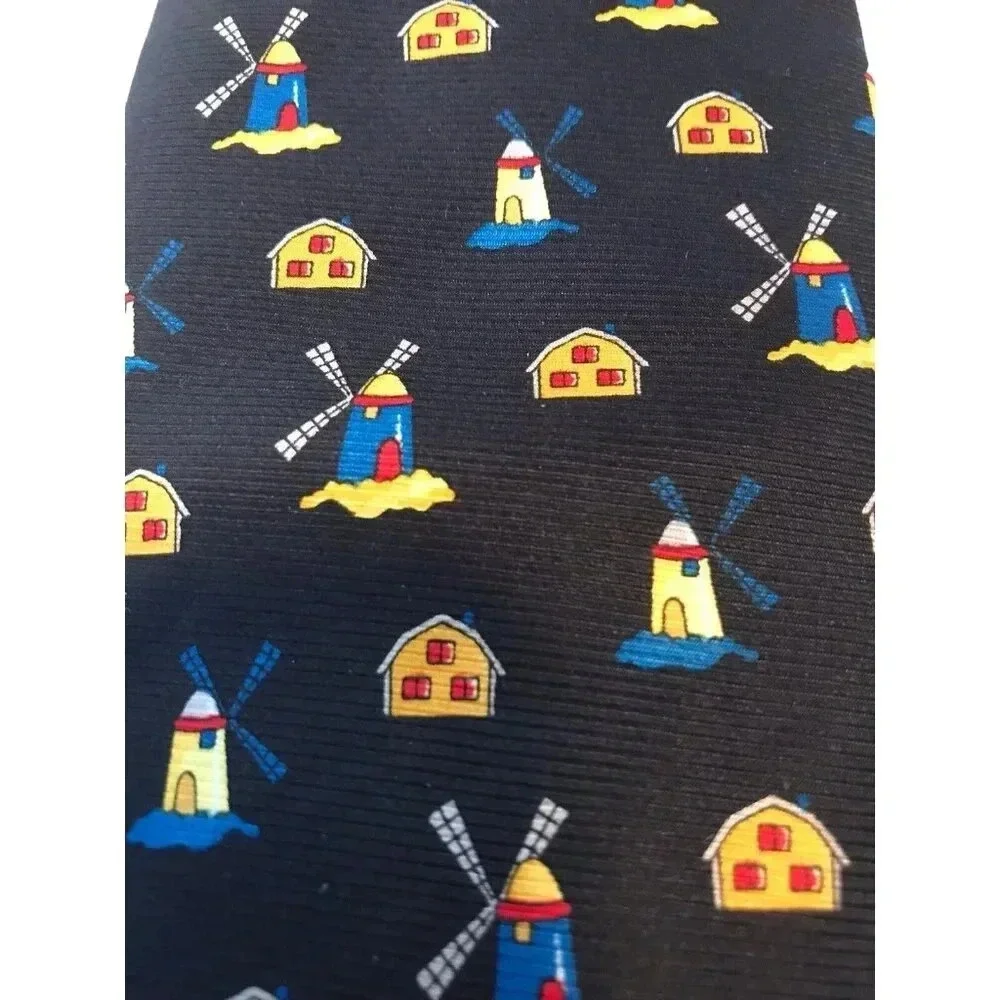 Dantendorfer Danish Denmark Windmills & Cottages 100% Silk Classic Neck Tie
